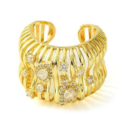 Teardrop Brass Micro Pave Cubic Zirconia Open Cuff Ring RJEW-K256-11G-1