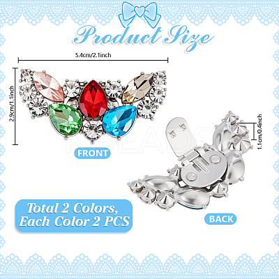 4Pcs 2 Colors Wing Alloy with Glass Rhinestone and Iron Shoe Buckle Clips FIND-PH0027-96A-1