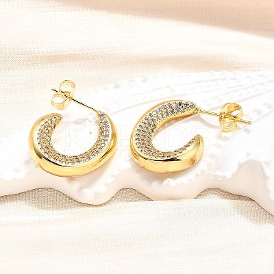 Brass Micro Pave Clear Cubic Zirconia Stud Earrings for Women EJEW-U056-04B-G-1