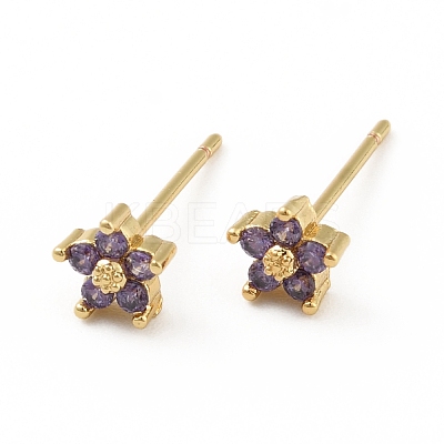 Cubic Zirconia Flower Stud Earrings X-EJEW-C035-15G-03-1