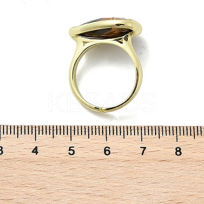 Heart Brass Natural Tiger Eye Finger Rings X-RJEW-D304-01G-D-1