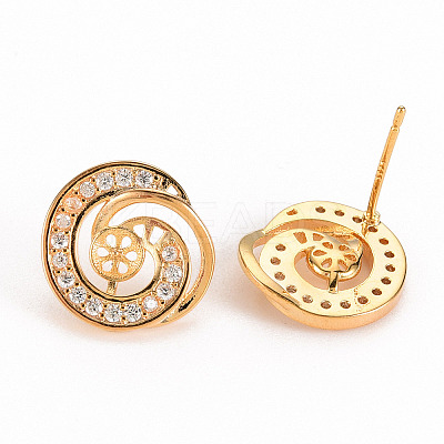Brass Micro Pave Clear Cubic Zirconia Stud Earring Findings KK-S356-245-NF-1