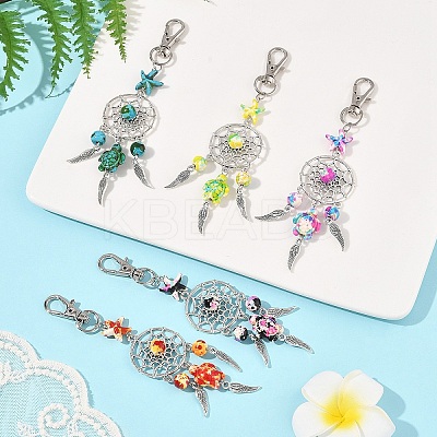 10Pcs 5 Styles Starfish Turtle Synthetic Turquoise & Alloy Pendant Decoration HJEW-FZ00041-1