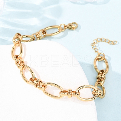 304 Stainless Steel Oval Link Chains Bracelets for Women X-BJEW-G780-05G-1