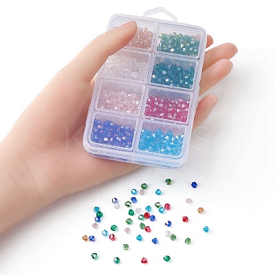 8 Strands 8 Color Faceted Bicone Transparent Glass Beads Strands EGLA-YW0001-61-1