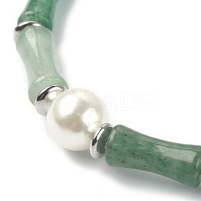 2Pcs 2 Style Natural Green Aventurine Bamboo & Shell Pearl Beaded Stretch Bracelets Set BJEW-TA00309-1