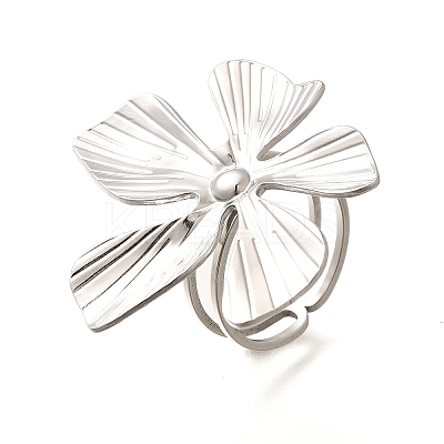 Flower 304 Stainless Steel Open Cuff Ring for Women LS-RJEW-R006-03P-01-1