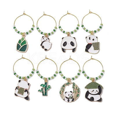 8Pcs 8 Styles Panda Alloy Enamel Wine Glass Charms AJEW-JO00211-1