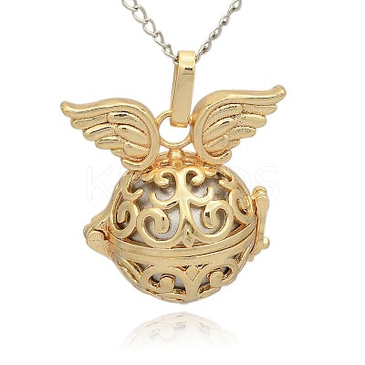 Golden Tone Brass Hollow Round Cage Pendants KK-J233-05G-1