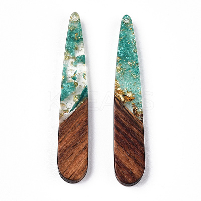 Transparent Resin & Walnut Wood Pendants X-RESI-N039-69B-1