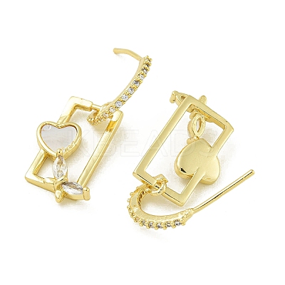 Heart with Butterfly Brass Clear Cubic Zirconia Stud Earrings EJEW-Q390-06G-1