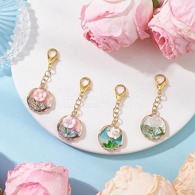 4Pcs 4 Styles Alloy Enamel & Resin & Acrylic Pendants Decorations HJEW-JM03932-1