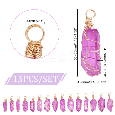 15Pcs Dyed Natural Quartz Crystal Pendants PALLOY-AB00129-1