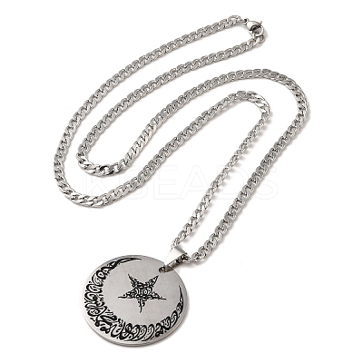 Moon & Star 201 Stainless Steel Enamel Pendant Necklaces NJEW-D066-06P-1