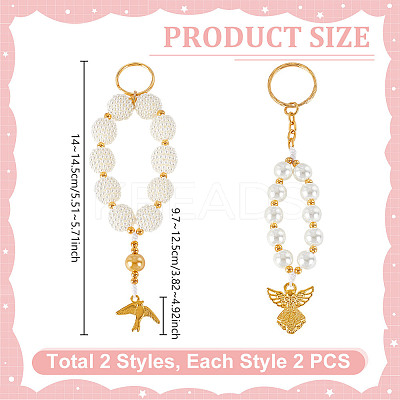 4Pcs 2 Style Glass & CCB Plastic Keychain KEYC-GA00005-1
