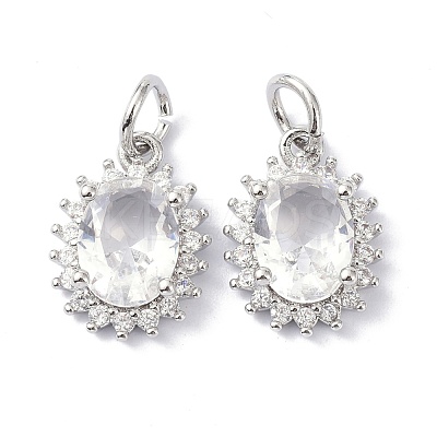 Brass Cubic Zirconia Charms ZIRC-C022-14P-1