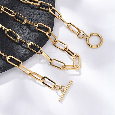 Unisex PVD Vacuum Plating 304 Stainless Steel Paperclip Chain Necklaces NJEW-H215-02G-1