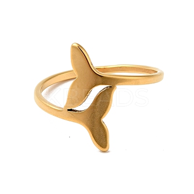 Ion Plating(IP) 201 Stainless Steel Double Whale Tail Finger Ring for Women RJEW-G266-11G-1