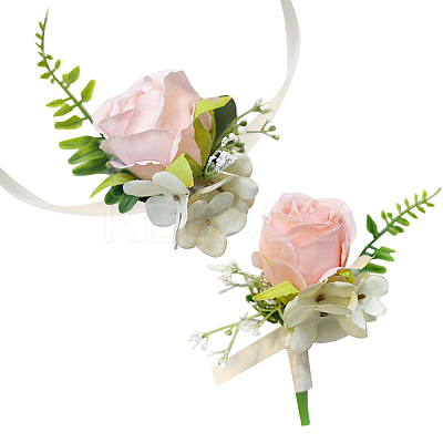2Pcs 2 Style Silk Cloth Imitation Rose Corsage Boutonniere AJEW-CP0001-61B-1