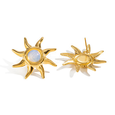 304 Stainless Steel Natural Gemstone Stud Earrings for Women VU7924-1