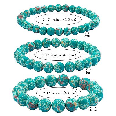3Pcs 3 Size Synthetic Imperial Jasper Round Beaded Stretch Bracelets Set BJEW-SW00064-34-1