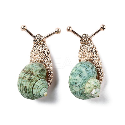 Snail Green Natural Conch Shell Fossil Brooch Pin JEWB-A020-02G-02-1