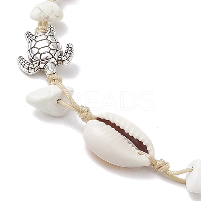 Beach Starfish Turtle Synthetic Magnesite & Natural Cowrie Shell Beaded Anklets AJEW-AN00687-03-1