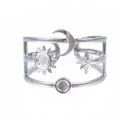 Non-Tarnish 304 Stainless Steel Moon and Star Open Cuff Ring RJEW-T023-32P-1