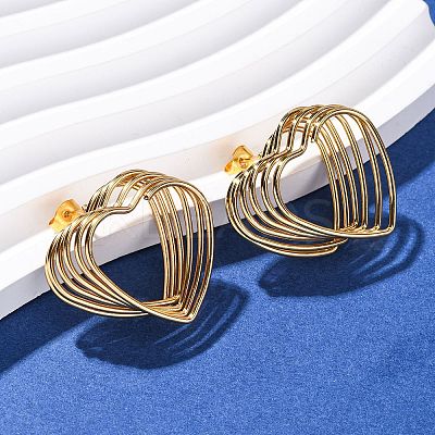 304 Stainless Steel Multilayer Heart Stud Earrings EJEW-L304-06G-1