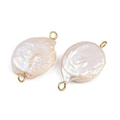 Natural Freshwater Pearl Keshi Pearl Flat Round Connector Charms STAS-D378-12G-1