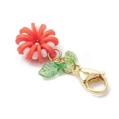 Flower Polymer Clay & Glass Pendants Decorations HJEW-MZ00327-03-1