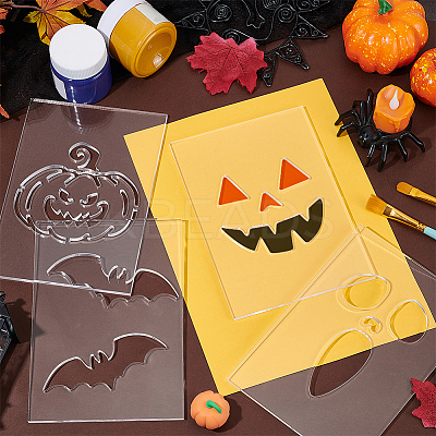 4Pcs Halloween Theme Acrylic Quilting Templates DIY-BC0015-86B-1