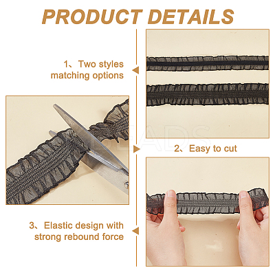 2 Cards 2 Styles Polycotton Pleated Elastic Lace Ribbon OCOR-FG0001-69B-1