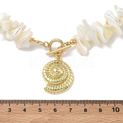 Summer Beach Brass Shell Shaped Pendant Natural Trochid Shell Chip Beaded Necklaces for Women NJEW-JN06107-1