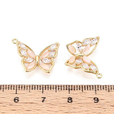 Brass Pave Clear Cubic Zirconia and Cat's Eye Pendants KK-T074-122G-1