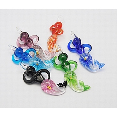 Handmade Inner Flower Lampwork Big Pendants X-LAMP-A140-M-1