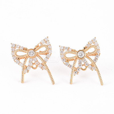 Brass Micro Pave Clear Cubic Zirconia Stud Earrings Findings KK-T062-121G-NF-1