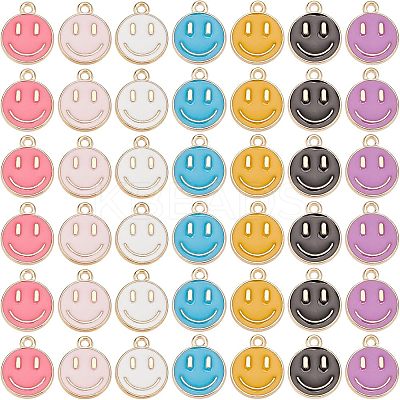 98Pcs 7 Colors Light Gold Alloy Enamel Charms ENAM-FH0001-28-1