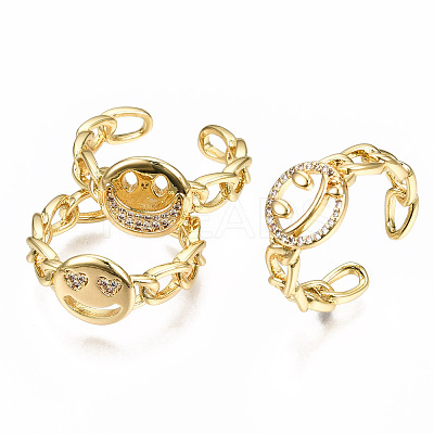 Flat Round Brass Micro Pave Cubic Zirconia Cuff Rings RJEW-N035-001-NF-1