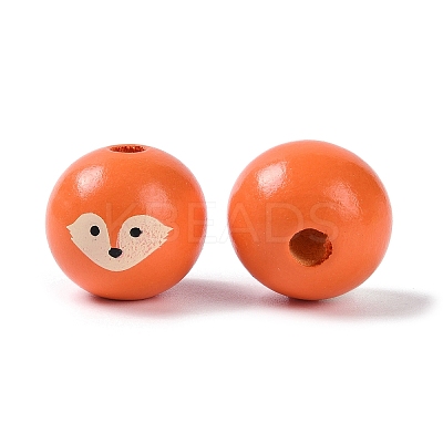 Animal Themes Printed Wood European Beads WOOD-M013-01B-1