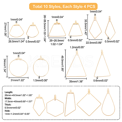 40Pcs 10 Style 304 Stainless Steel Wire Pendants STAS-UN0030-28-1