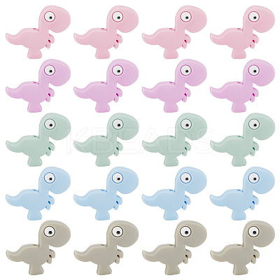 20Pcs 5 Colors Dinosaur Food Grade Eco-Friendly Silicone Beads SIL-DR0001-02-1