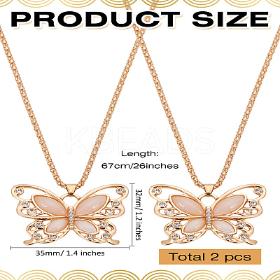 2Pcs Alloy & Cat Eye Butterfly Pendant Necklaces for Women NJEW-LP0001-06-1