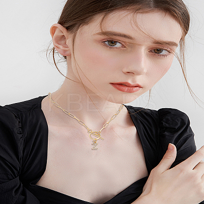 1Pc 304 Stainless Steel Chain & Brass Micro Pave Cubic Zirconia Letter Pendant Necklaces NJEW-LP0001-36Z-G-1