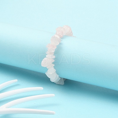 Rose Quartz Chips Stretch Bracelets X-BJEW-JB01308-01-1