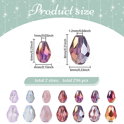296Pcs 2 Styles Transparent Glass Beads GLAA-AR0001-78B-1