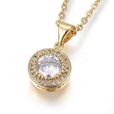 Brass Micro Pave Cubic Zirconia Pendant Necklaces NJEW-L146-01G-1