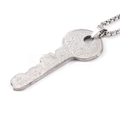 Non-Tarnish Key 201 Stainless Steel Pendant Necklace NJEW-F320-01P-1