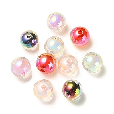 100Pcs UV Plating Transparent Rainbow Iridescent Acrylic Beads TACR-CJ0001-59-1
