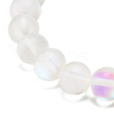 Synthetic Moonstone Round Beaded Stretch Bracelet with Rhinestone BJEW-JB07888-01-1